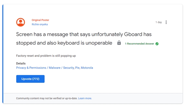 谷歌鍵盤更新出錯:導致不能解鎖手機 引發用戶投訴
